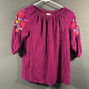 old navy women peasant top xl pink boho embroidered floral western festival